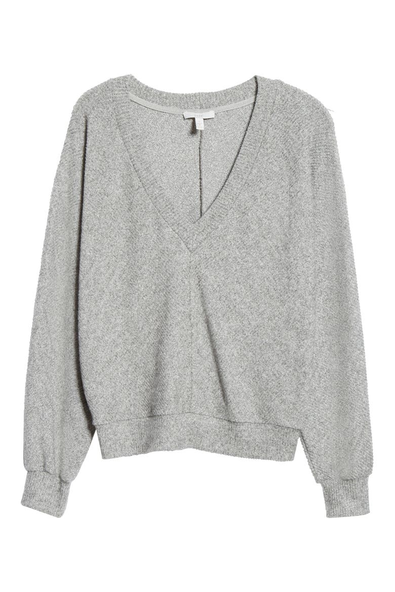 Uni Ribbed V-Neck Top, Alternate, color, HEATHER GREY