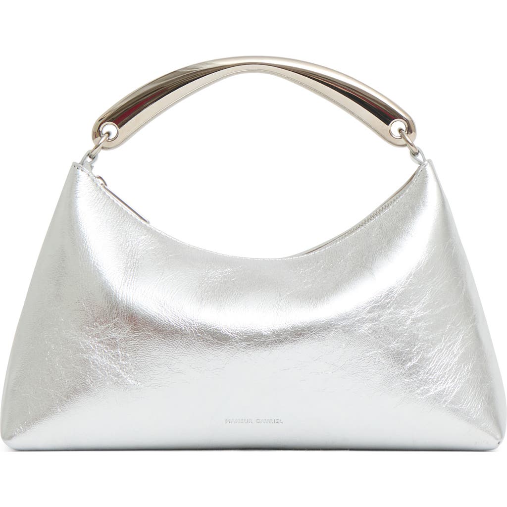 Mansur Gavriel Rhea Metal Handle Leather Bag In Silver