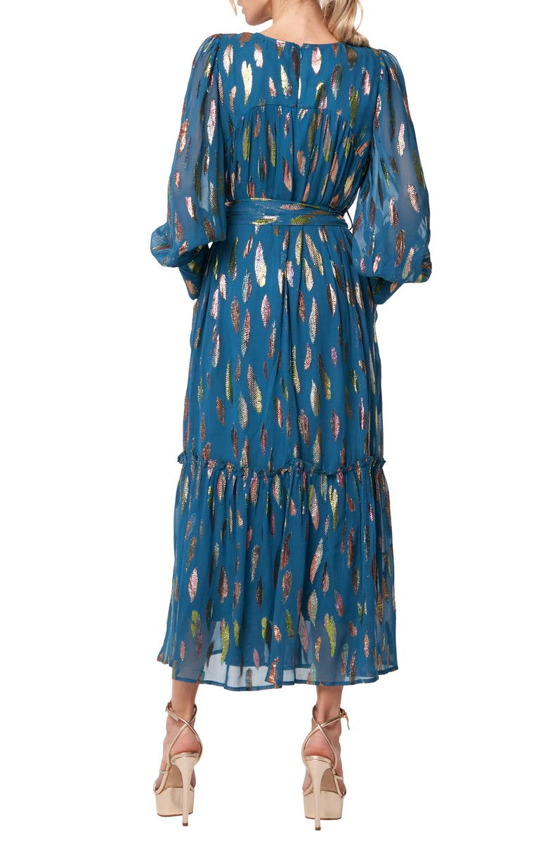 CIEBON Eryn Metallic Print Tie Waist Long Sleeve Maxi Dress, Alternate, color, Blue