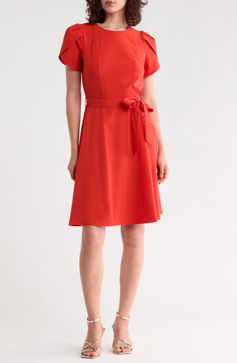 Belted Pleated A Line Dress