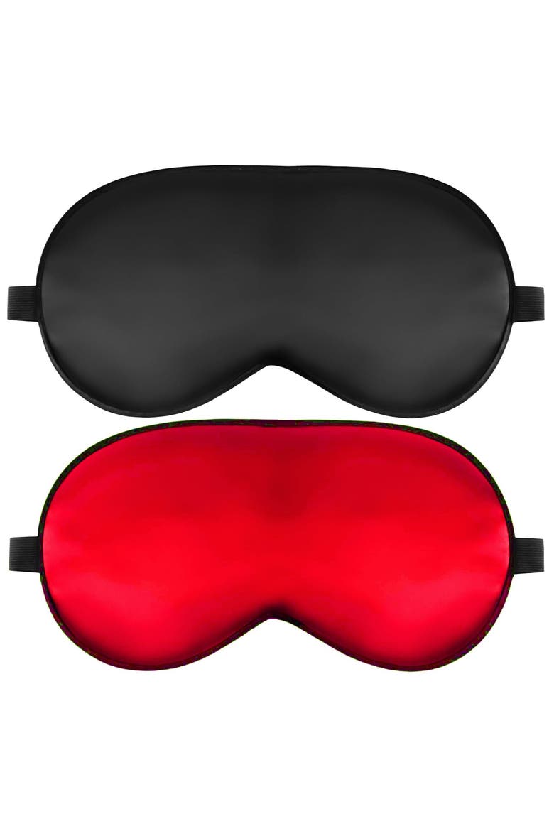 2 Pcs Silk Elastic Band Sleep Eye Mask Set, Main, color, Black/Red