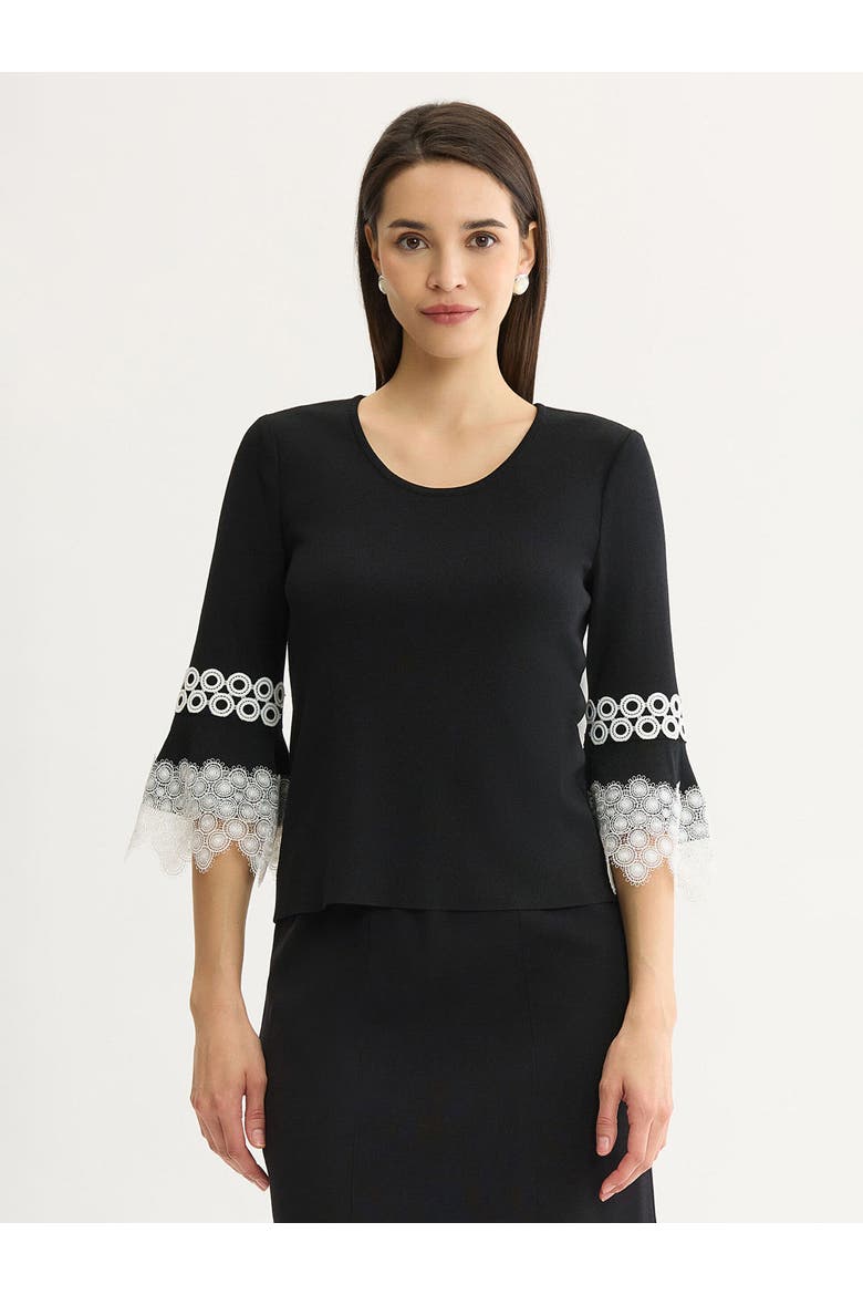 Lace Applique Soft Knit Top, Main, color, Black/White