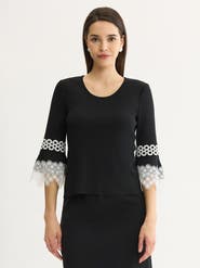 Misook Lace Applique Soft Knit Top