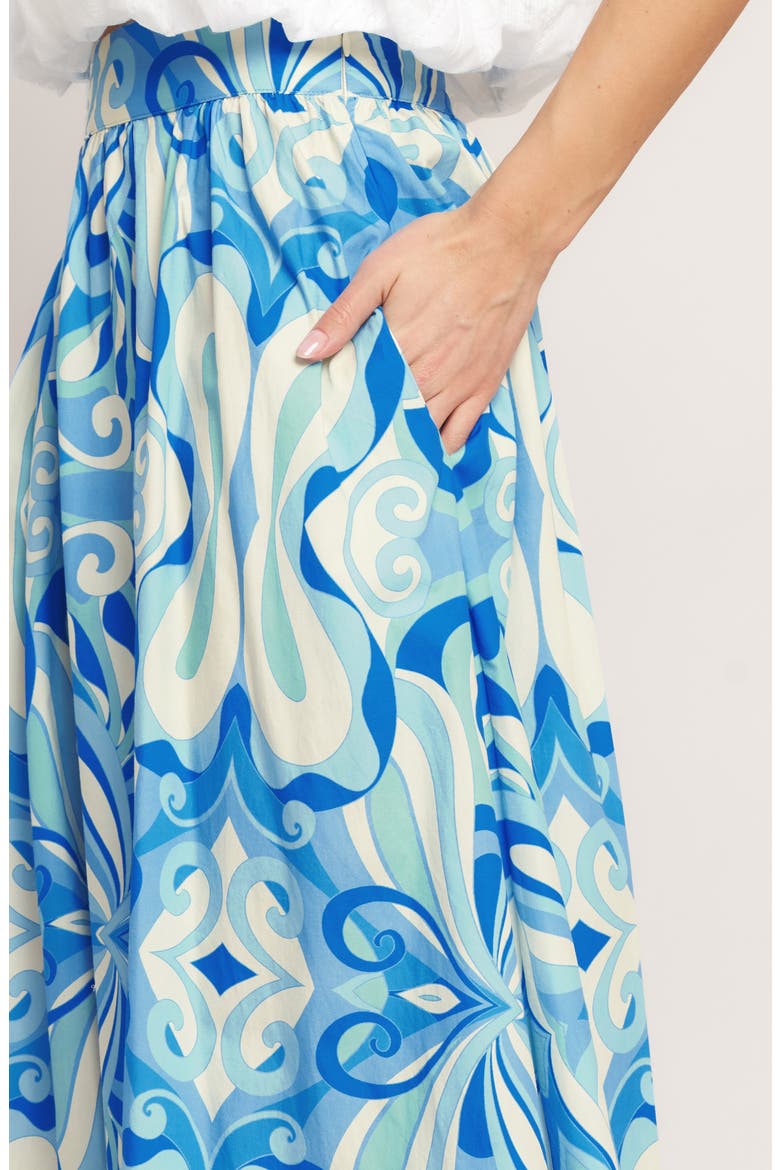 Print Cotton Maxi Skirt, Alternate, color, BLUE