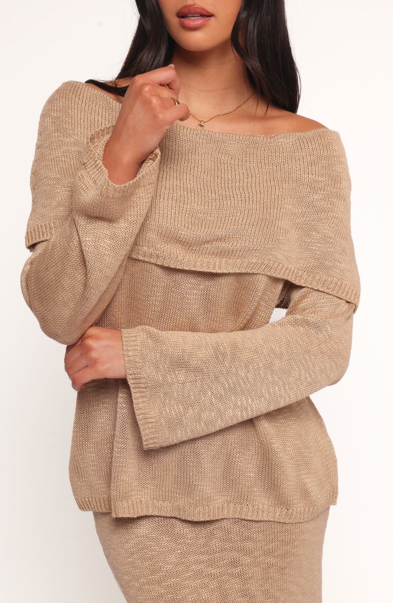 Petal & Pup Indya Off the Shoulder Sweater, Main, color, Mocha