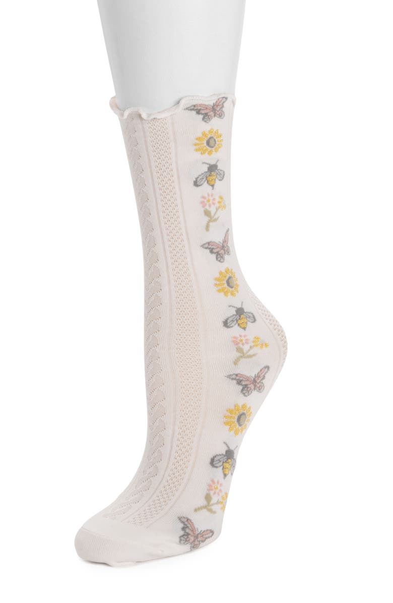 MUK LUKS Side Pattern Slouch Crew Socks, Main, color, Ivory