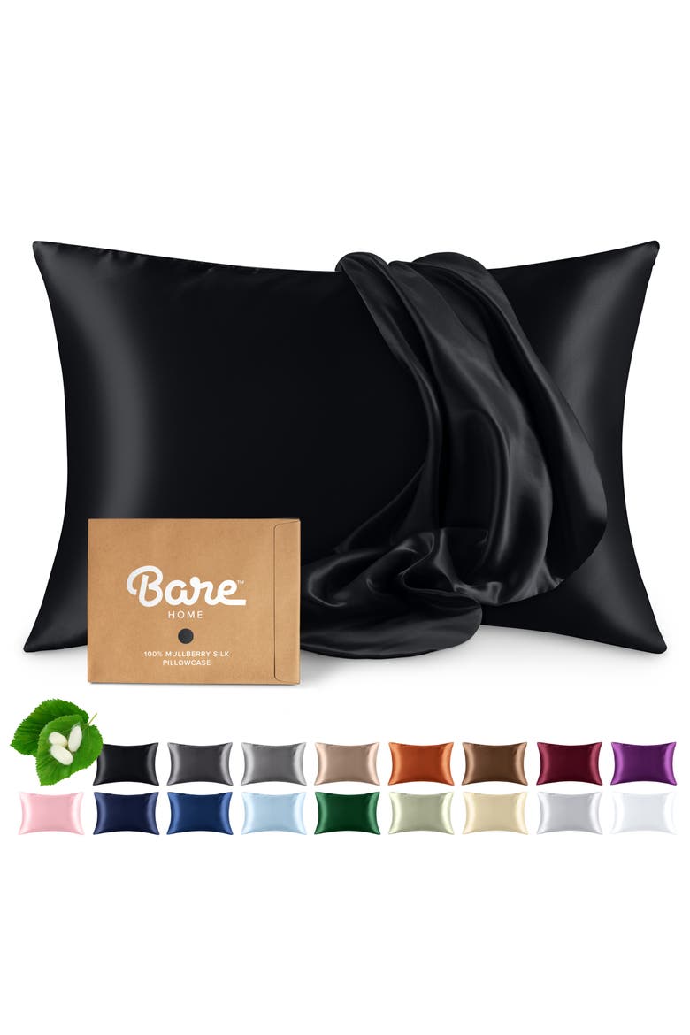 19 Momme 100% Mulberry Silk Pillowcase, Main, color, Black