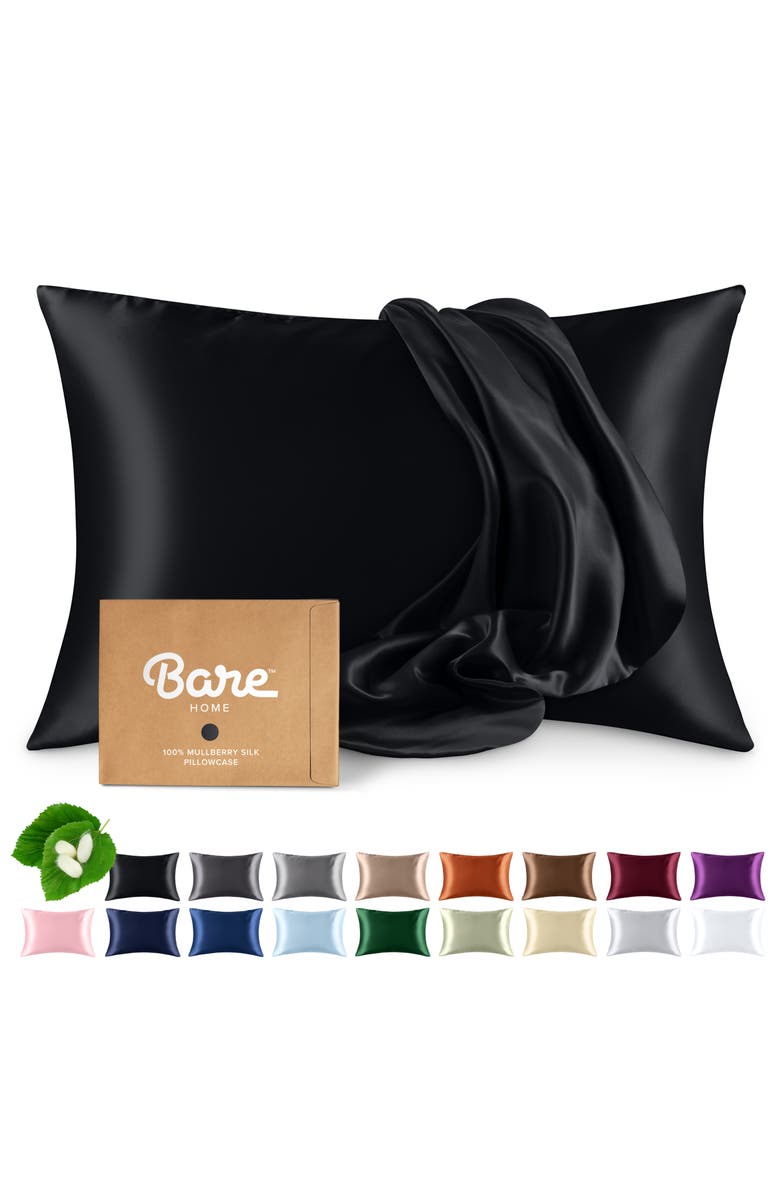 Bare Home 19 Momme 100% Mulberry Silk Pillowcase, Main, color, Black