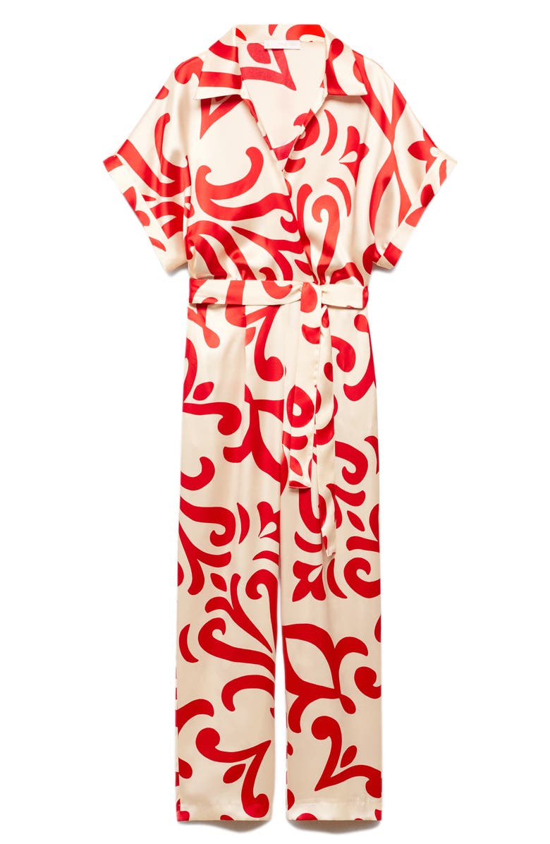 MANGO Printed Tie Belt Satin Jumpsuit, Alternate, color,