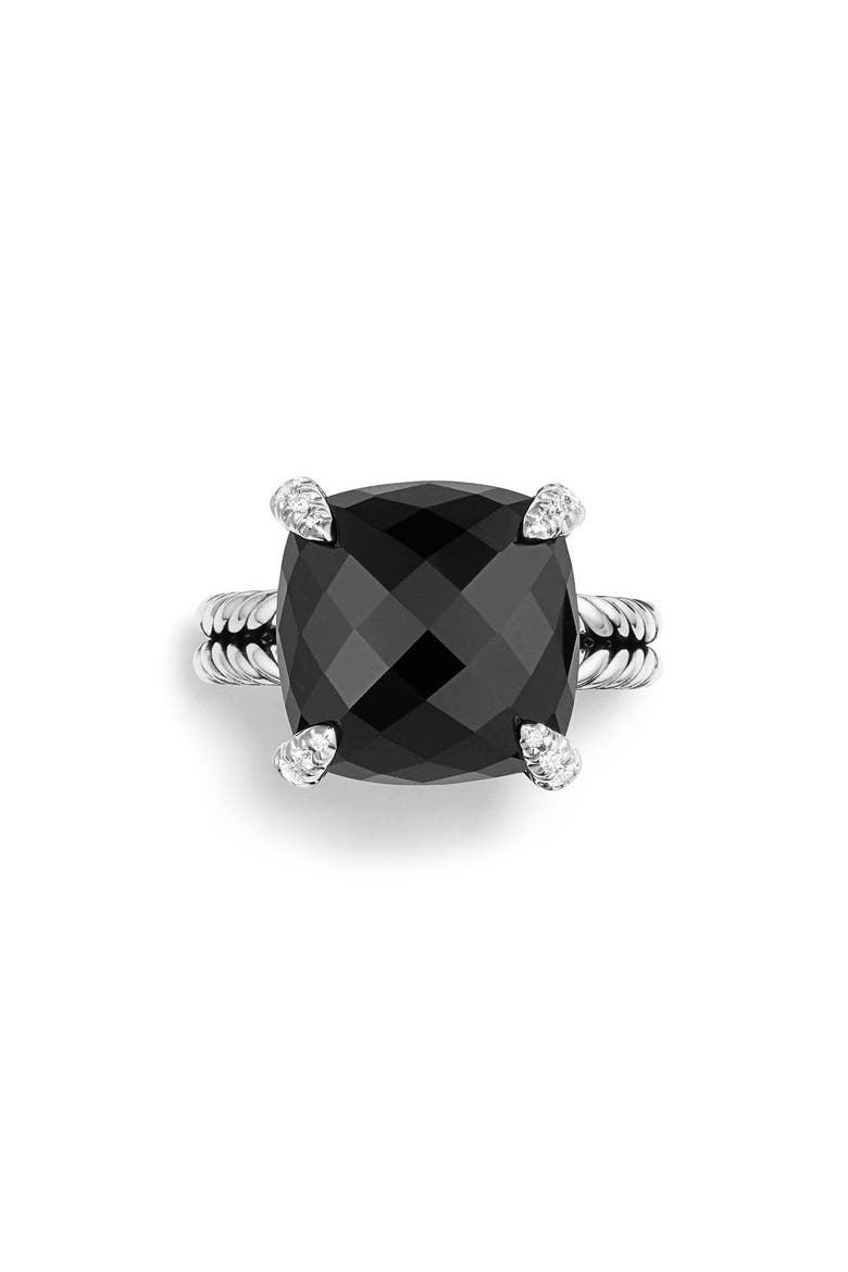 Châtelaine Ring with Semiprecious Stone & Diamonds, Alternate, color, BLACK ONYX?