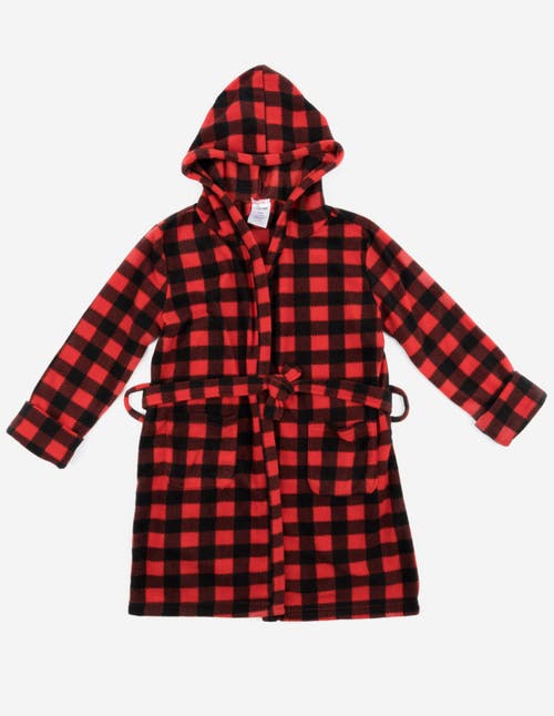 Leveret Kids Printed Fleece Hooded Robe In Red
