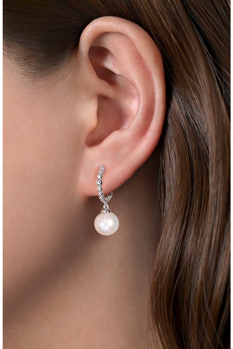 Bujukan Pearl Drop Sterling Silver Huggie Hoop Earrings, Alternate, color, STERLING SILVER