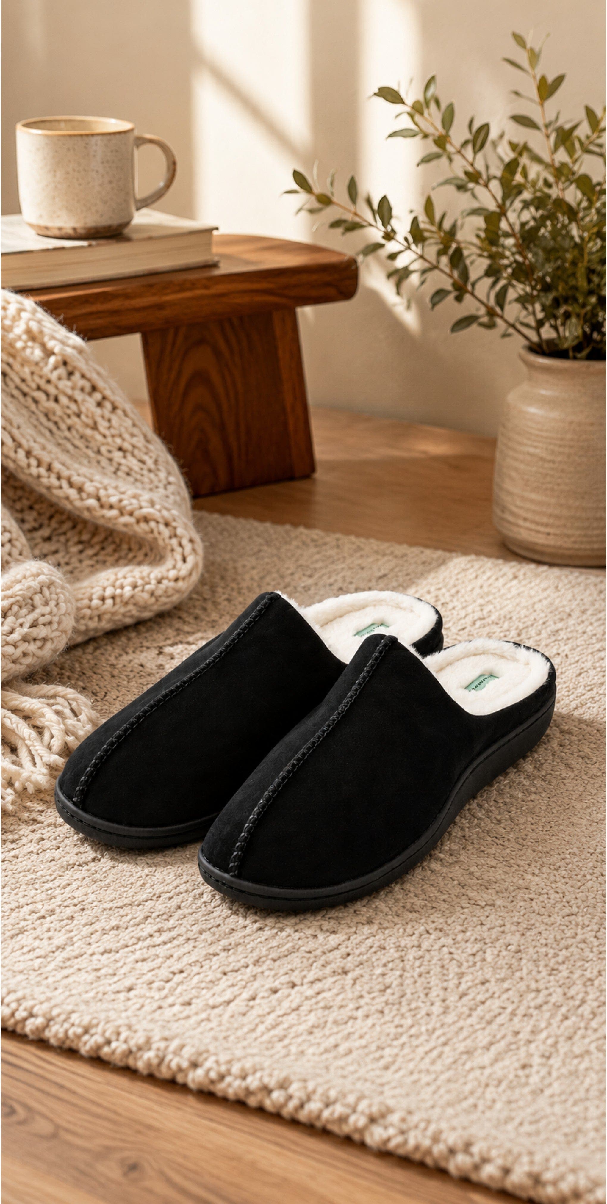 Cuddles Memory Foam Faux Suede House Slippers, Alternate, color, Black