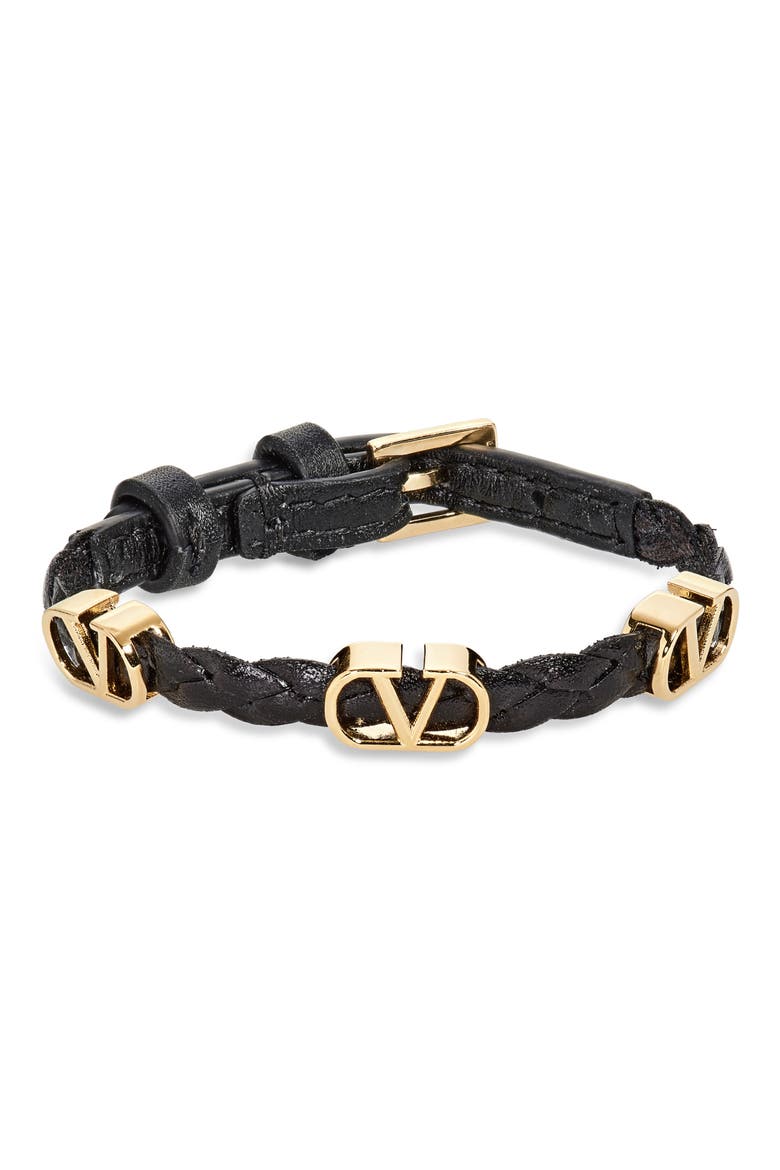 VLOGO Braided Leather Bracelet, Main, color, BLACK