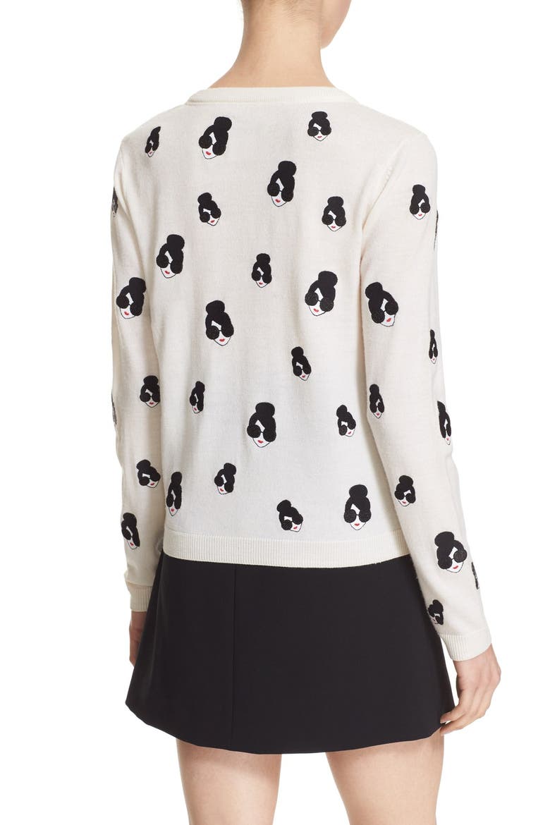 'Stacey Emoji' Embroidered Wool Cardigan, Alternate, color, OFF WHITE/ MULTI