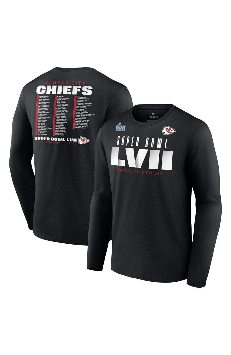 FANATICS Men's Fanatics Branded Black Kansas City Chiefs Super Bowl LVII Varsity Roster Long Sleeve T-Shirt, Alternate, color, 
