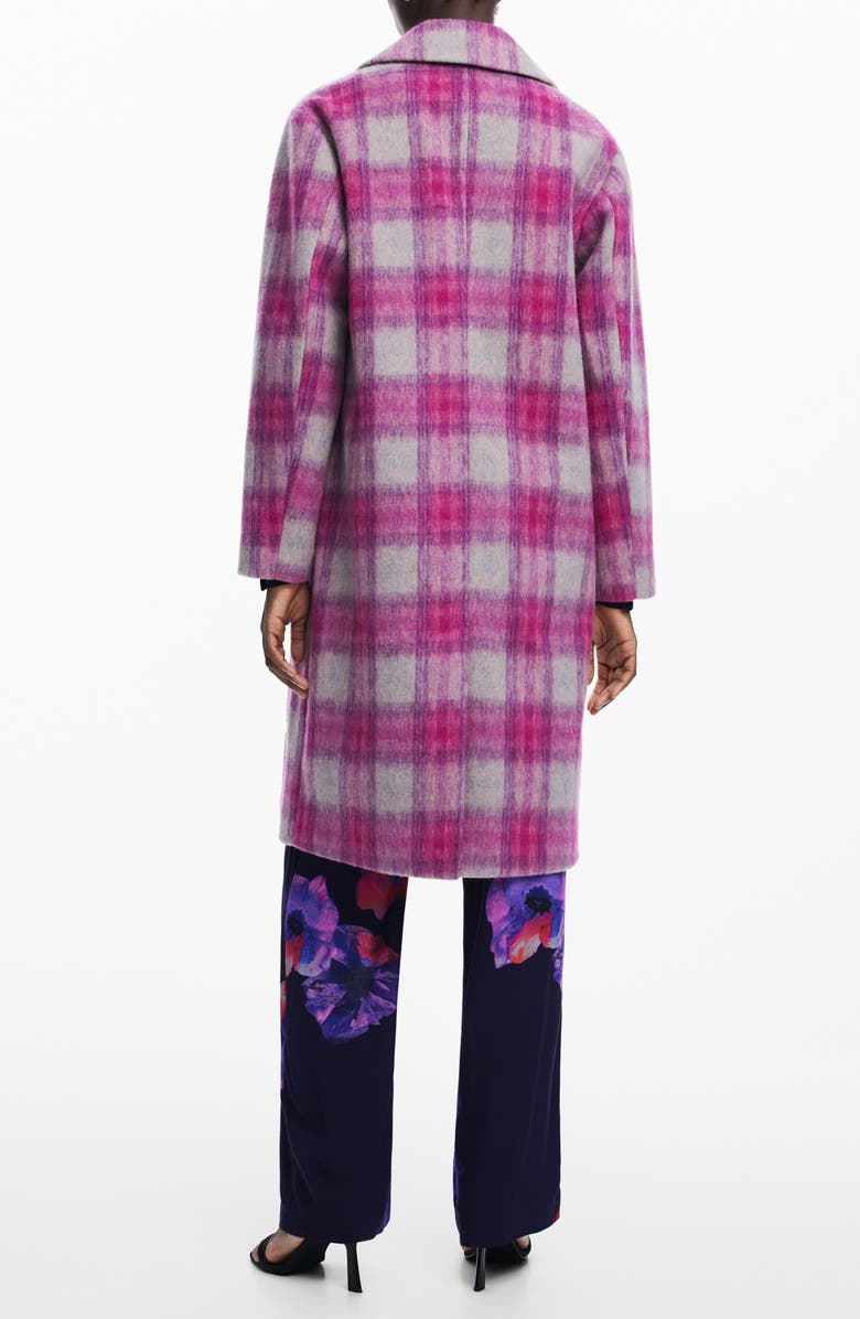 Desigual Cuadro Plaid Coat, Alternate, color, Pink