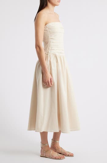 Pleated Strapless Maxi Dress