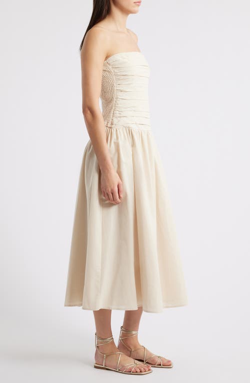 Moon River Pleated Strapless Maxi Dress In Natural