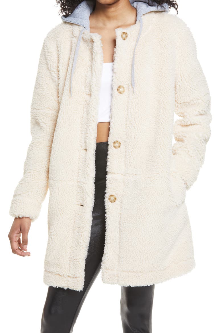Long Hooded Teddy Coat, Main, color, TAN MEMOIR
