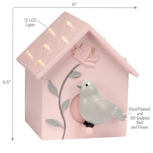 Lambs & Ivy Petals Birdhouse Table Top Night Light Led Lamp In Pink