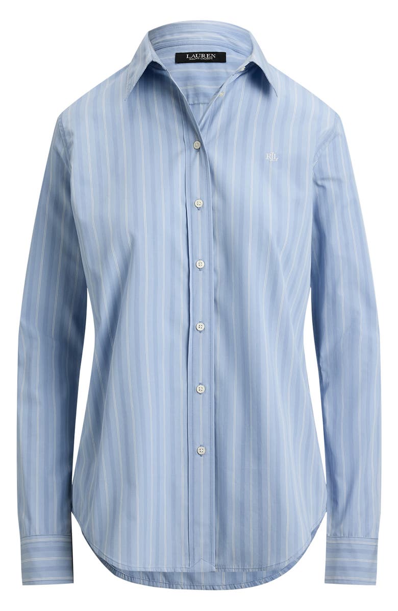 Lauren Ralph Lauren Stripe Cotton Broadcloth Button-Up Shirt, Alternate, color, Blue/ White Multi