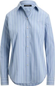 Lauren Ralph Lauren Stripe Cotton Broadcloth Button-Up Shirt