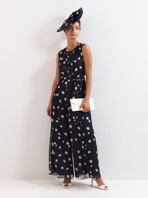 Maxine Spot Tie-Waist Maxi Jumpsuit