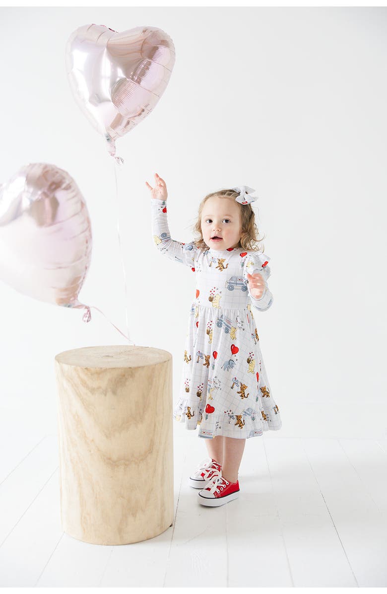 Charlie Lou Baby<sup>®</sup> Little Girl's Valentine's Day Winnie the Pooh Hundred Acre Love Letters Twirl Ruffle Dress, Alternate, color,