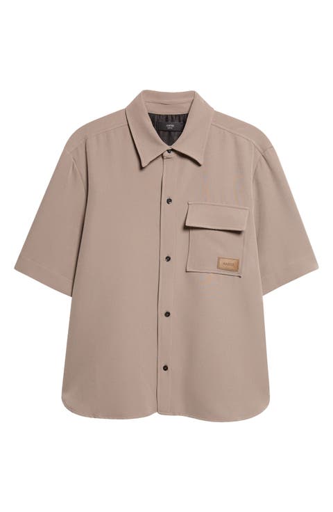 Logo Patch Short Sleeve Stretch Cady Button-Up Shirt