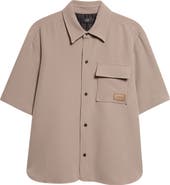 AMIRI Logo Patch Short Sleeve Stretch Cady Button-Up Shirt