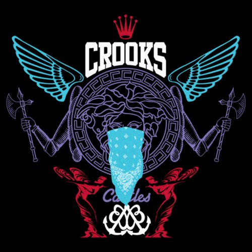 Crooks & Castles Abstract Medusa Purple And Blue Logo Graphic T-shirt In Black