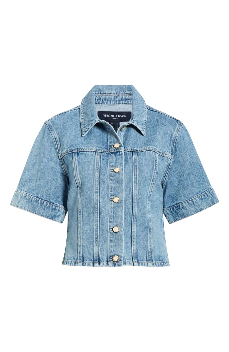 Veronica Beard Malcom Short Sleeve Denim Jacket, Main, color, Silver Dust