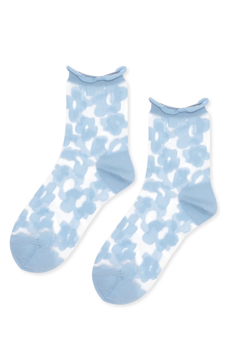 Hansel From Basel Poppy Flower Sheer Crew Socks, Alternate, color, Grey