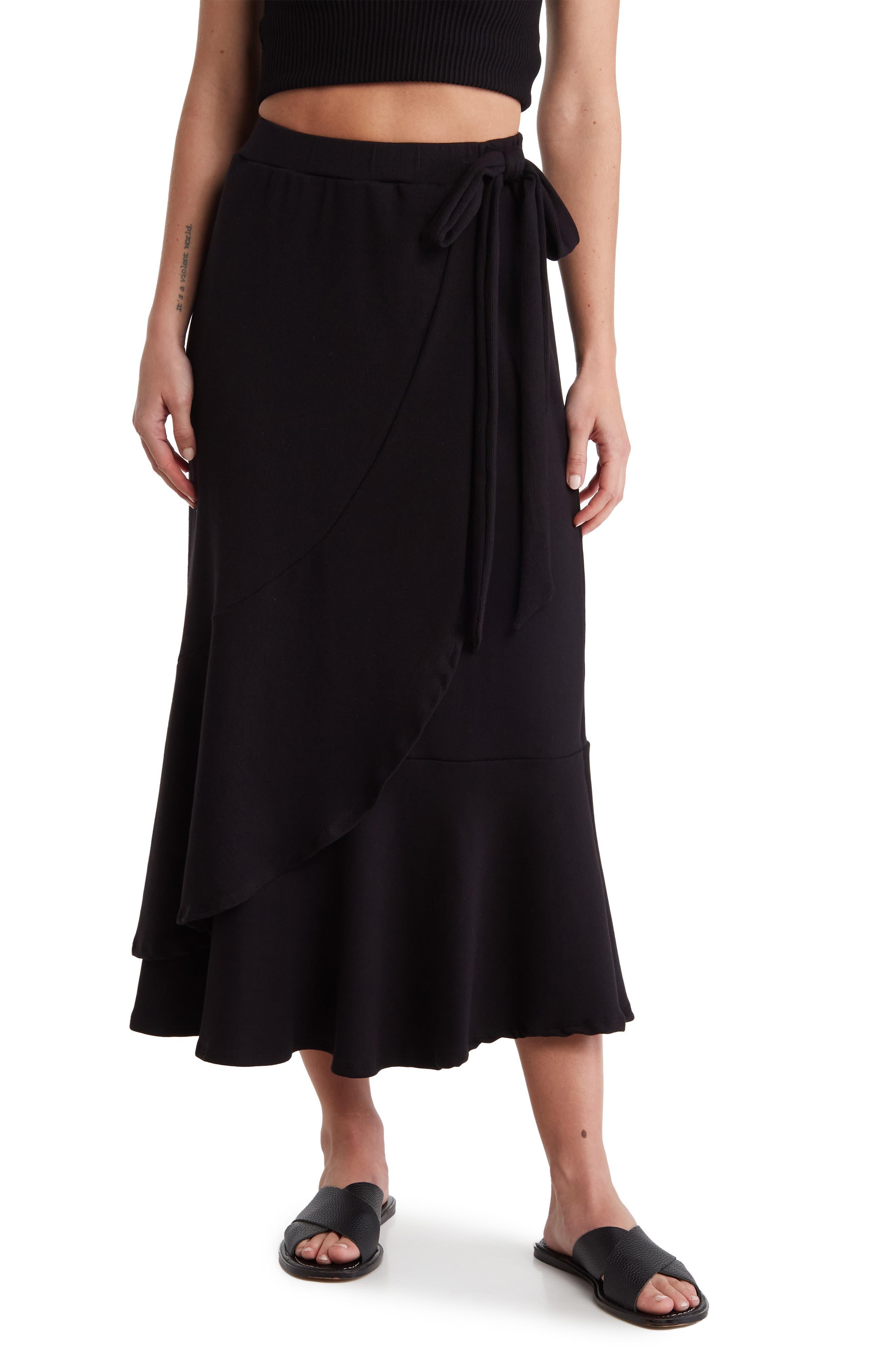 GO COUTURE Faux Wrap Midi Skirt