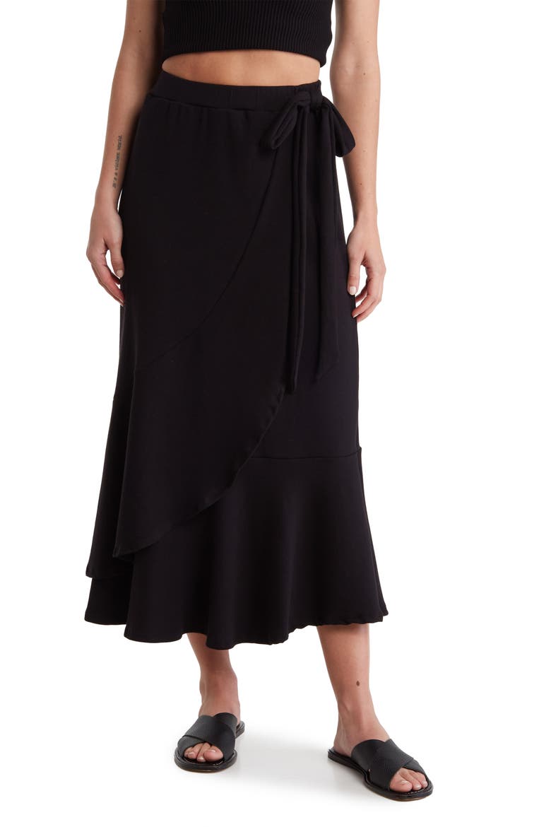 Faux Wrap Midi Skirt, Main, color, BLACK
