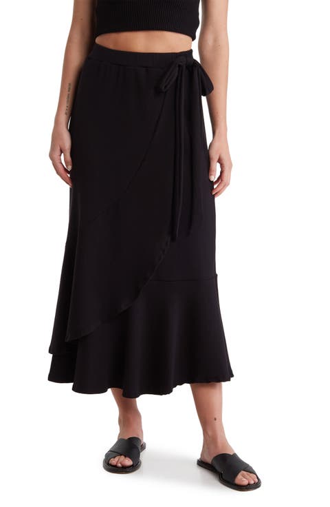 Faux Wrap Midi Skirt