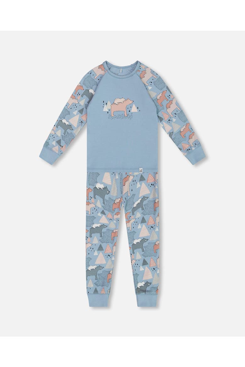 Baby Girl's Organic Cotton Two Piece Pajama Set Air Blue Printed Mama Bears, Main, color, Printed Mama Bears