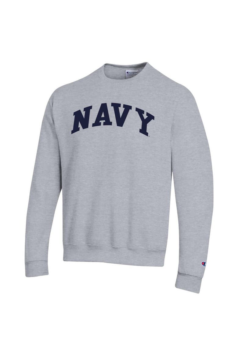 Men's Champion  Heather Gray Navy Midshipmen Basic Arch Fleece Pullover Sweatshirt, Alternate, color, Heather Gray