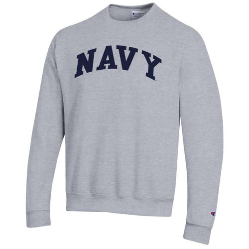 Champion Heather Gray Navy Midshipmen Basic Arch Fleece Pullover Sweatshirt In Gray