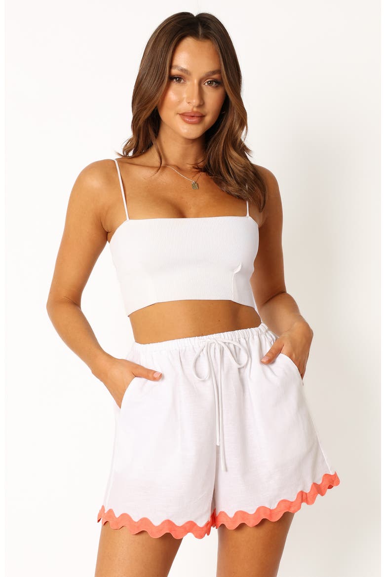 Harry Rickrack Trim Cotton & Linen Drawstring Shorts, Alternate, color, WHITE/ MELON