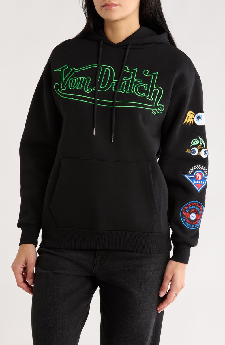 Von Dutch Patch Sleeve Hoodie, Main, color, Black