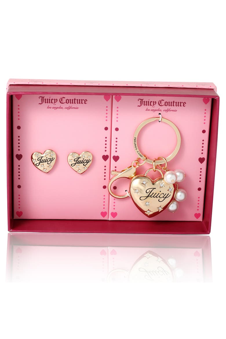 Heart Keychain & Earring Set with Crystal Accents, Alternate, color, Gold, silver
