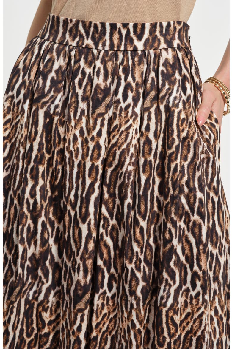 Stretch Cotton Sateen Midi Skirt, Alternate, color, LEOPARD
