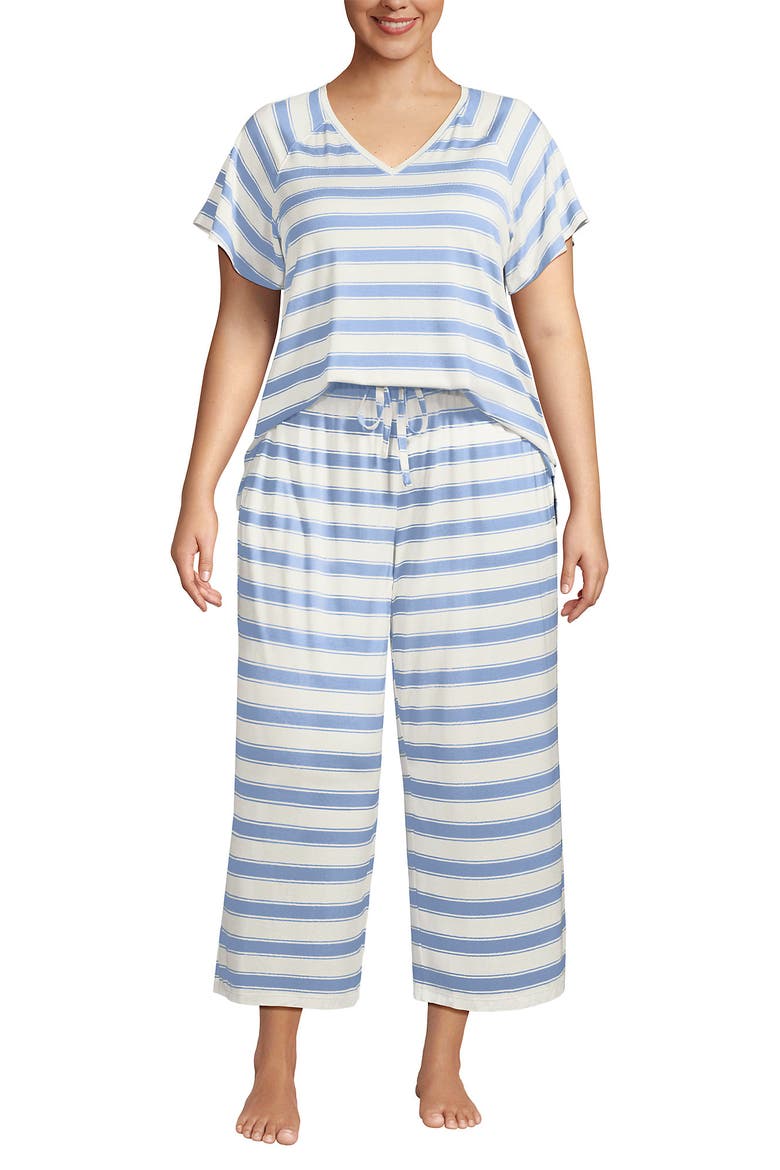 Cooling Pajama Set - Short Sleeve Top and Crop Pants, Main, color, Misty Blue Stripe