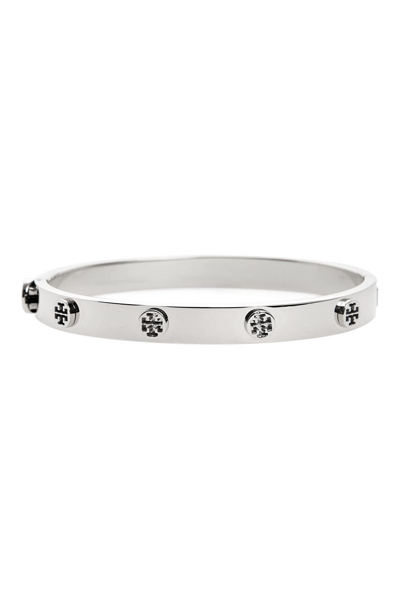 Logo Stud Bangle, Main, color, TORY SILVER