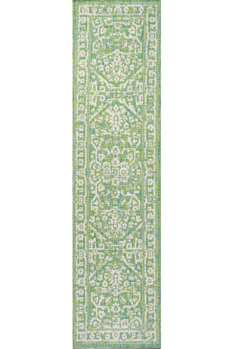 Malta Bohemian Medallion Textured Weave Indoor/Outdoor Area Rug, Alternate, color, Cream/Green