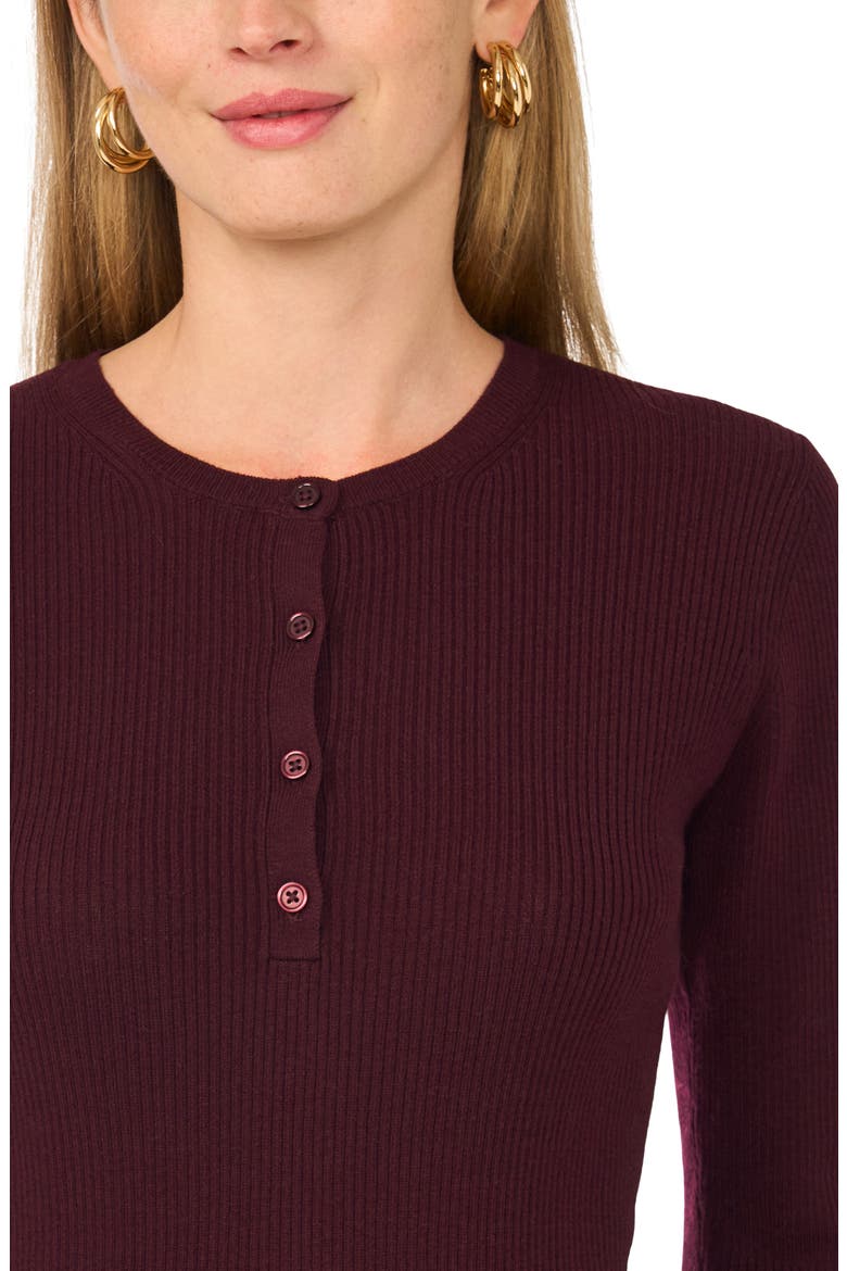 Slim Fit Ribbed Henley Sweater, Alternate, color, CHOCOLATE BURGUNDY