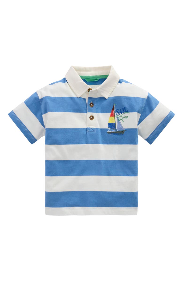 Mini Boden Kids' Embroidered Cotton Polo, Main, color, Boats