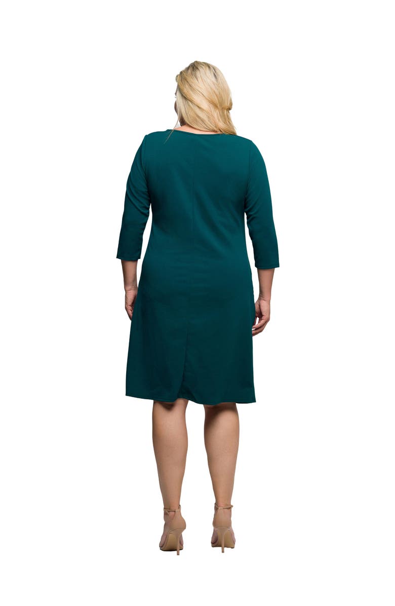 24seven Comfort Apparel Plus Size Three Quarter Sleeve Ruched Tulip Hem Mini Dress, Alternate, color, Hunter